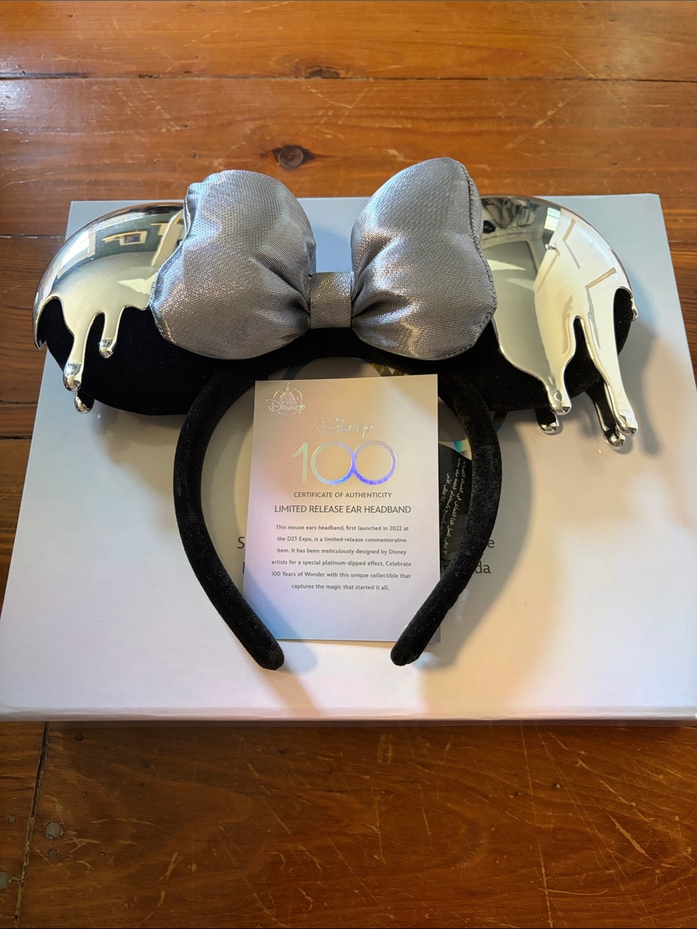Rare Disney100 Limited Edition Chrome Drip Minnie Ears w/ Box, Dust Bag & COA